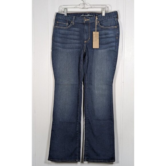 NEW Eddie Bauer Womens Size 12 StayShape Curvy Bootcut Jeans Dark Wash NWT - Picture 1 of 9